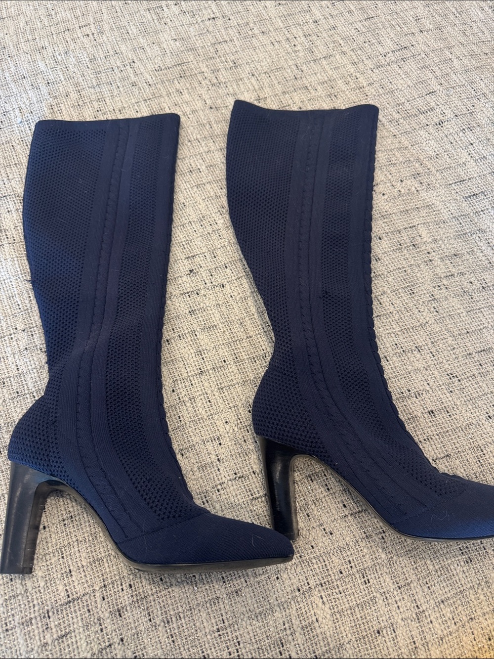 Charles by Charles David Navy Knit Pointed-Toe Heeled knee Boots